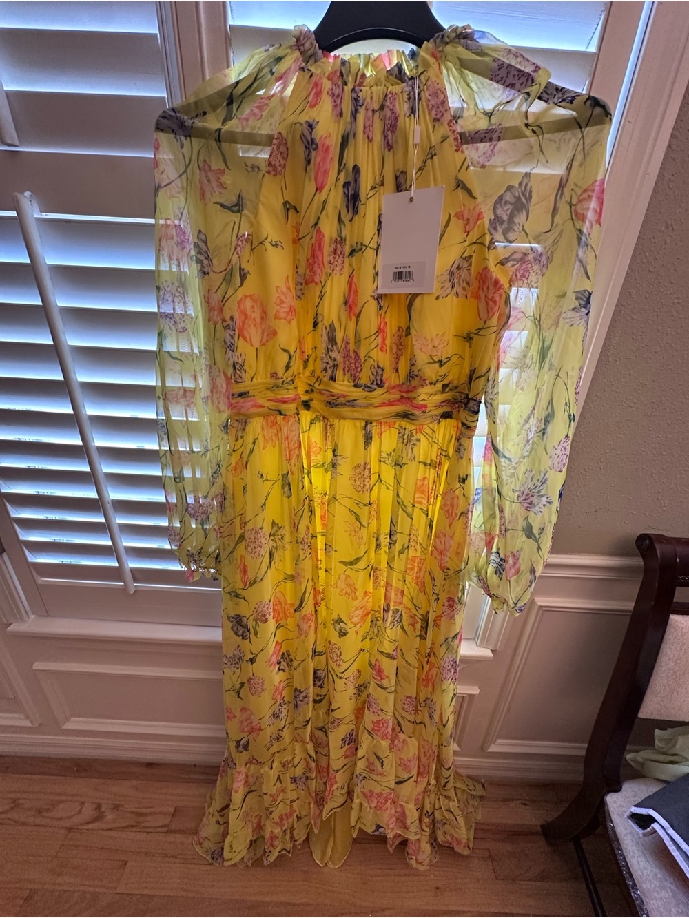 Mac Duggal Yellow Floral Chiffon Maxi Dress